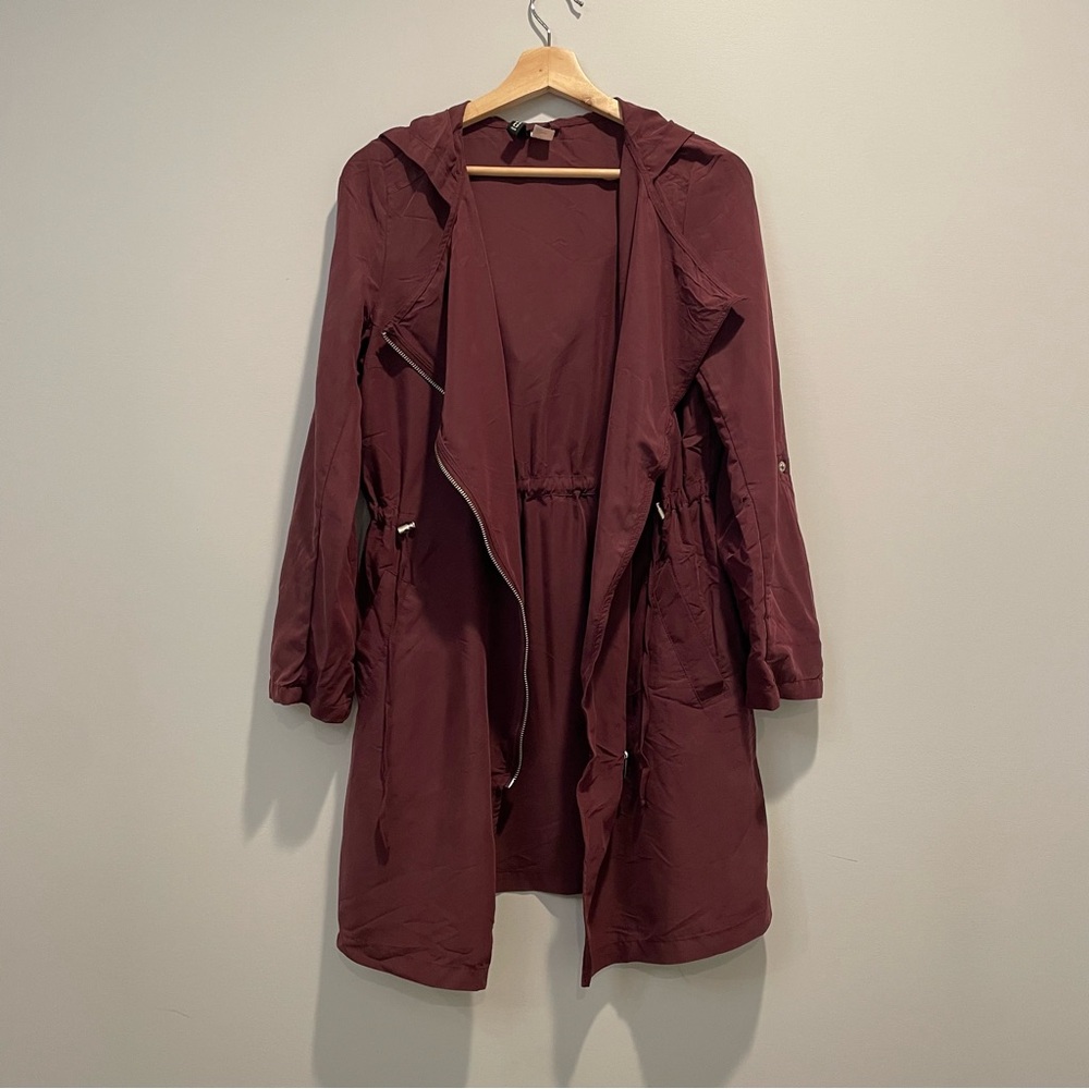 H&M Maroon Hooded Trench Coat